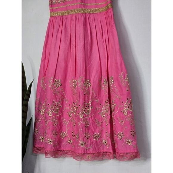 Beautiful Women's Express V-Neck Pink Gold Floral Embroidered A-Line Dress Sz 0 - Picture 2 of 7